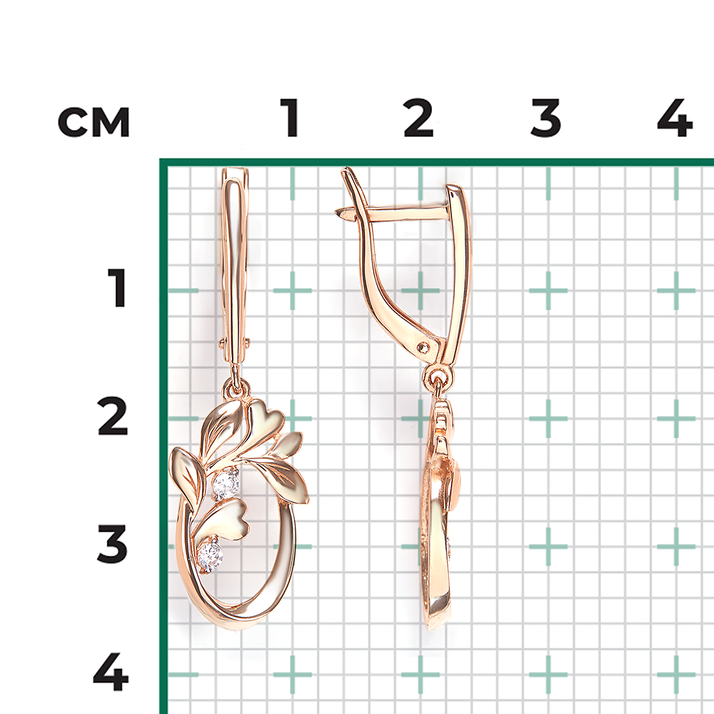 Серьги «Цветущее дерево» с английским замком из красного золота с фианитами 02-5411-00-401-1110