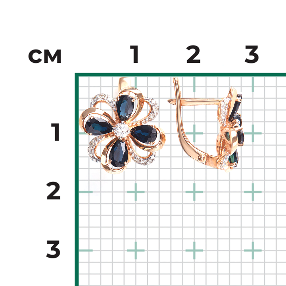 Серьги с английским замком из красного золота с сапфирами и бриллиантами 02-0865-00-105-1110-30