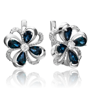 Серьги с английским замком из белого золота с сапфирами и бриллиантами 02-0865-00-105-1120-30