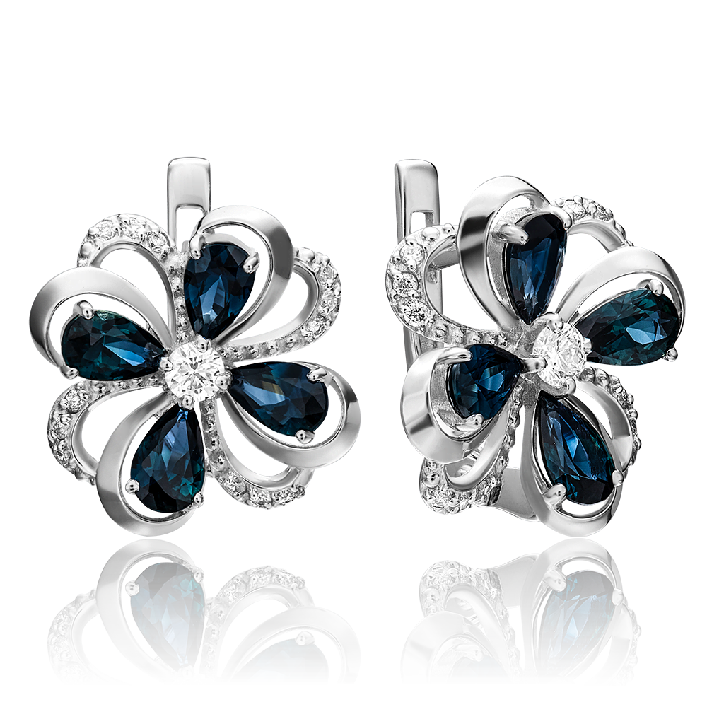 Серьги с английским замком из белого золота с сапфирами и бриллиантами 02-0865-00-105-1120-30