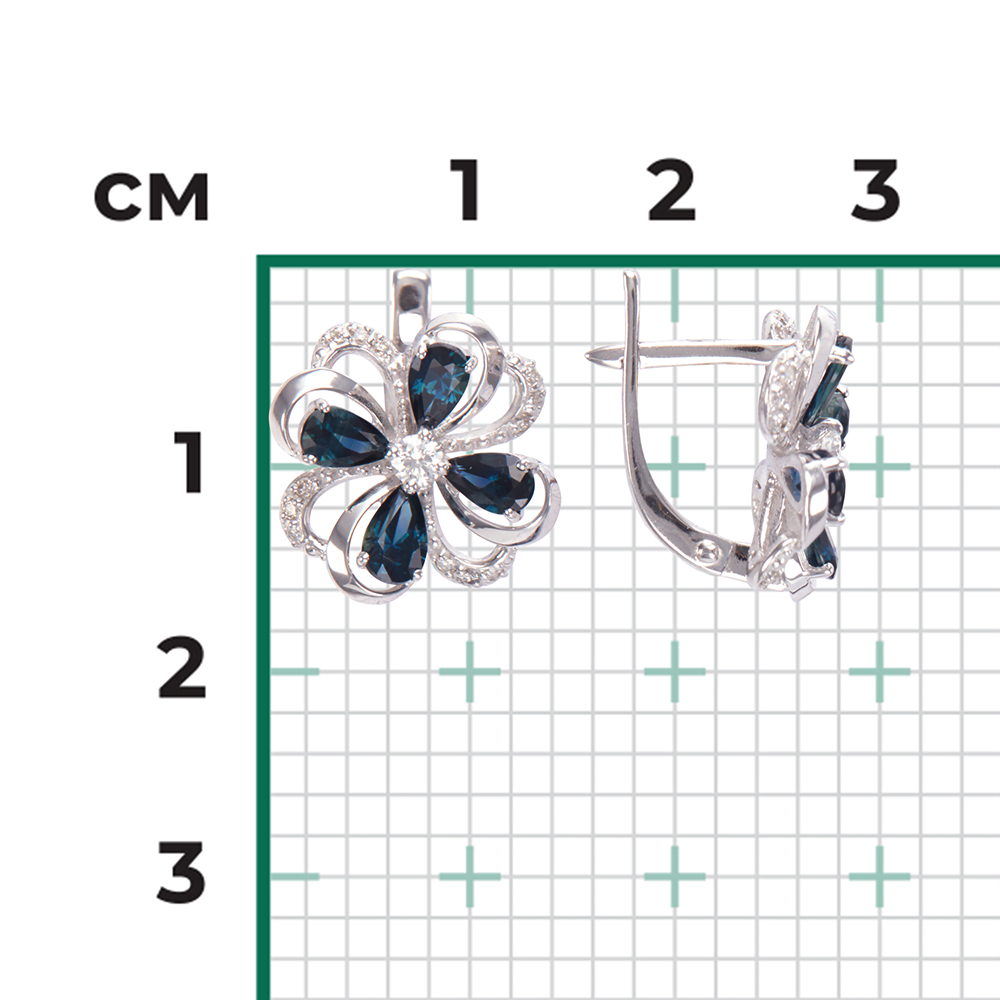 Серьги с английским замком из белого золота с сапфирами и бриллиантами 02-0865-00-105-1120-30