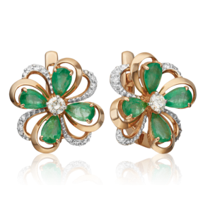 Серьги с английским замком из красного золота с изумрудами и бриллиантами 02-0865-00-106-1110-30