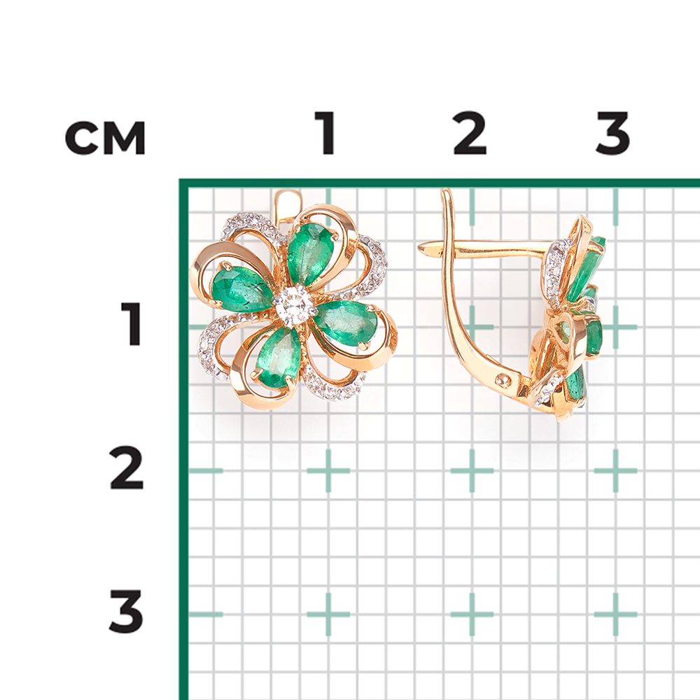 Серьги с английским замком из красного золота с изумрудами и бриллиантами 02-0865-00-106-1110-30