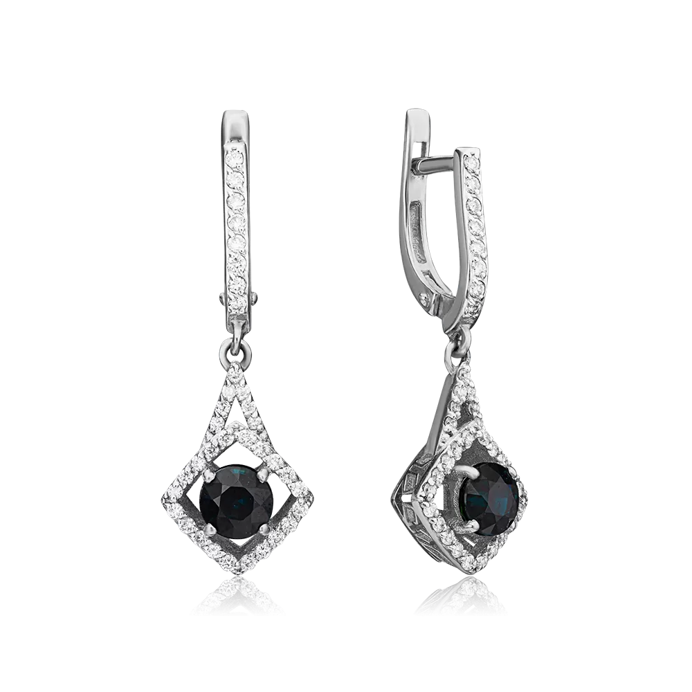 Серьги с английским замком из белого золота с сапфиром и бриллиантами 02-0867-00-105-1120-30