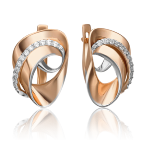 Серьги с английским замком из комбинированного золота с фианитами 02-4371-00-401-1111-23