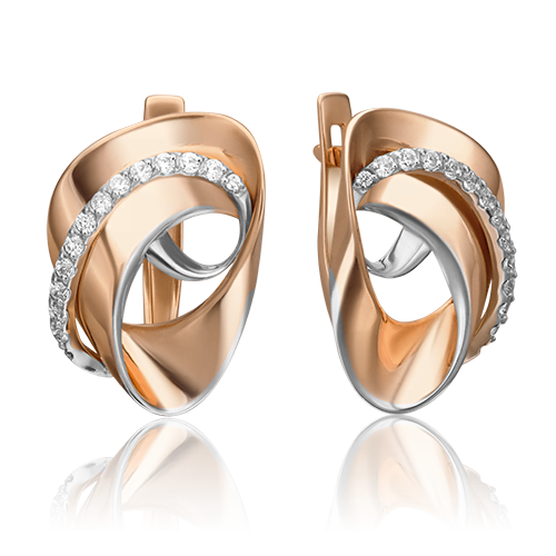 Серьги с английским замком из комбинированного золота с фианитами 02-4371-00-401-1111-23