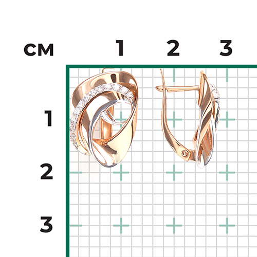 Серьги с английским замком из комбинированного золота с фианитами 02-4371-00-401-1111-23