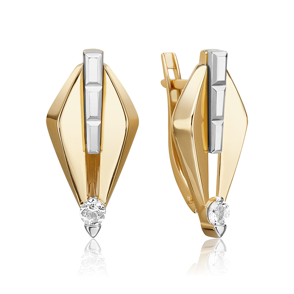 Серьги с английским замком из комбинированного золота с натуральным топазом white 02-5023-00-201-1121