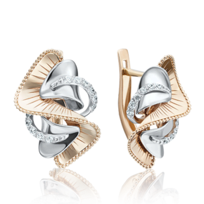 Серьги с английским замком из комбинированного золота с фианитами 02-4007-00-401-1111-48