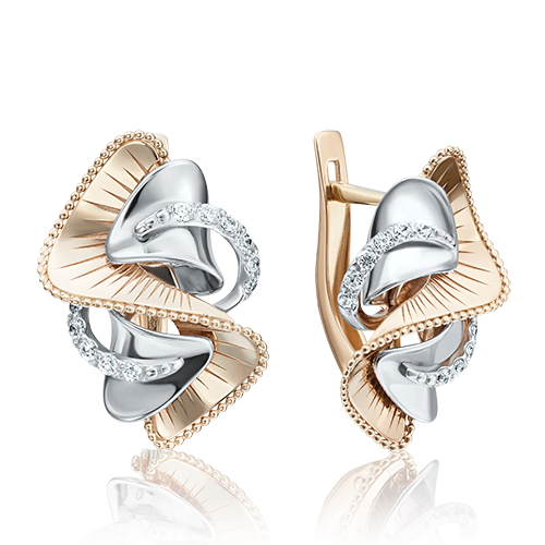 Серьги с английским замком из комбинированного золота с фианитами 02-4007-00-401-1111-48