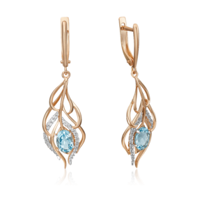 Серьги «Перья» с английским замком из красного золота с топазом и натуральными топазами white 02-4542-00-201-1110-57