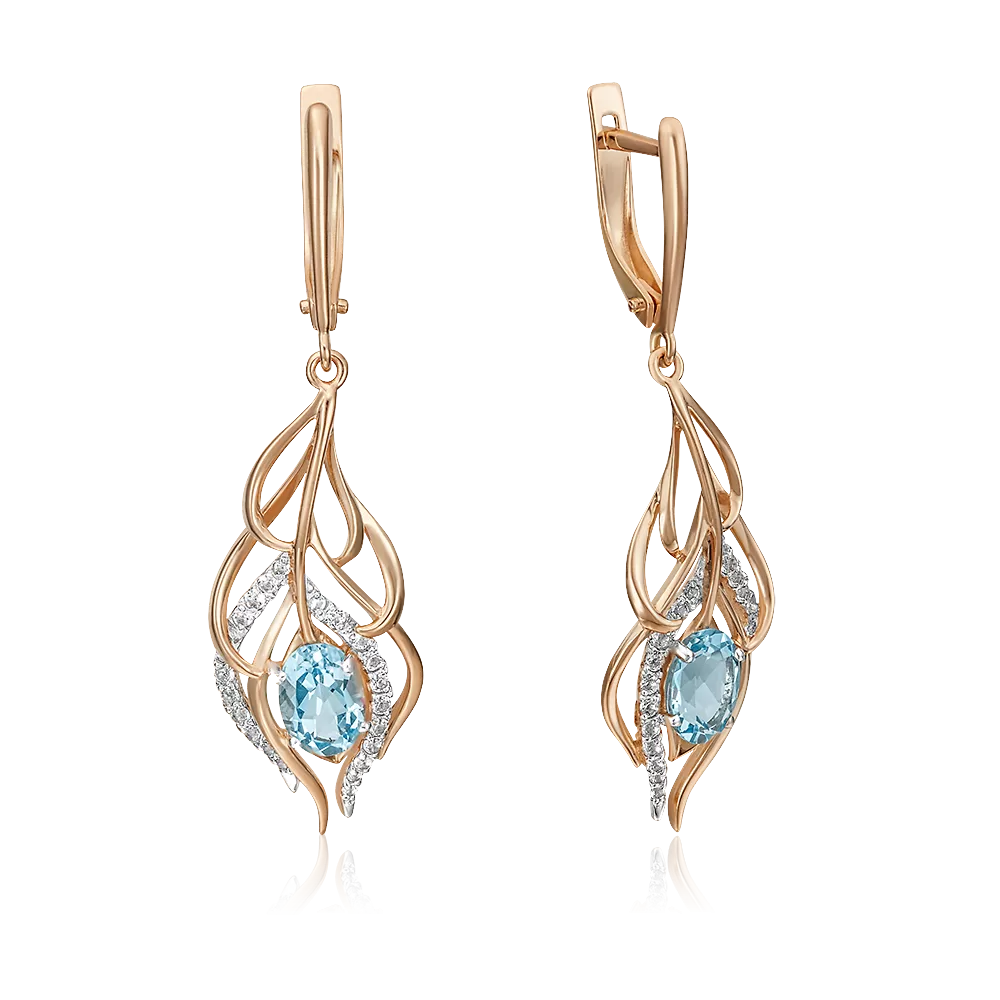 Серьги «Перья» с английским замком из красного золота с топазом и натуральными топазами white 02-4542-00-201-1110-57