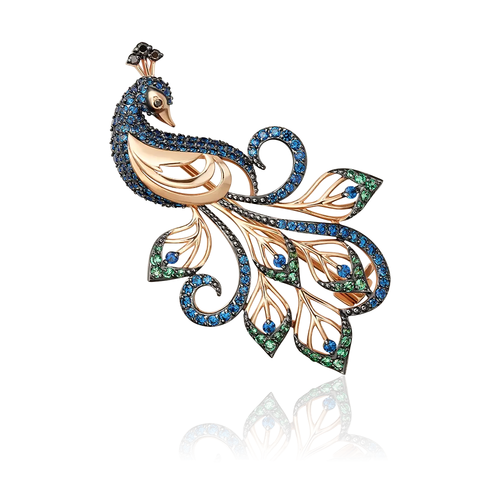 Брошь «Павлин» из красного золота с фианитами 04-0120-01-404-1110-53