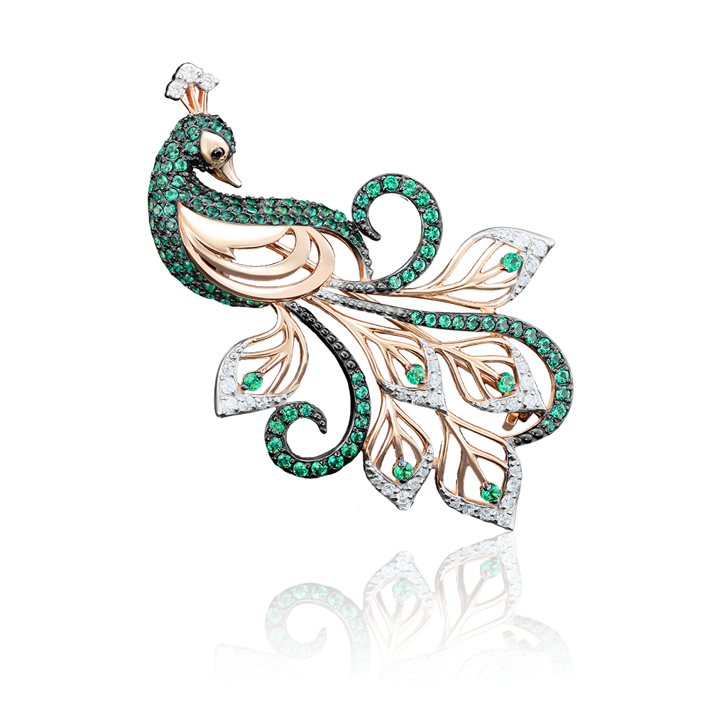 Брошь «Павлин» из красного золота с фианитами 04-0120-02-404-1110-52
