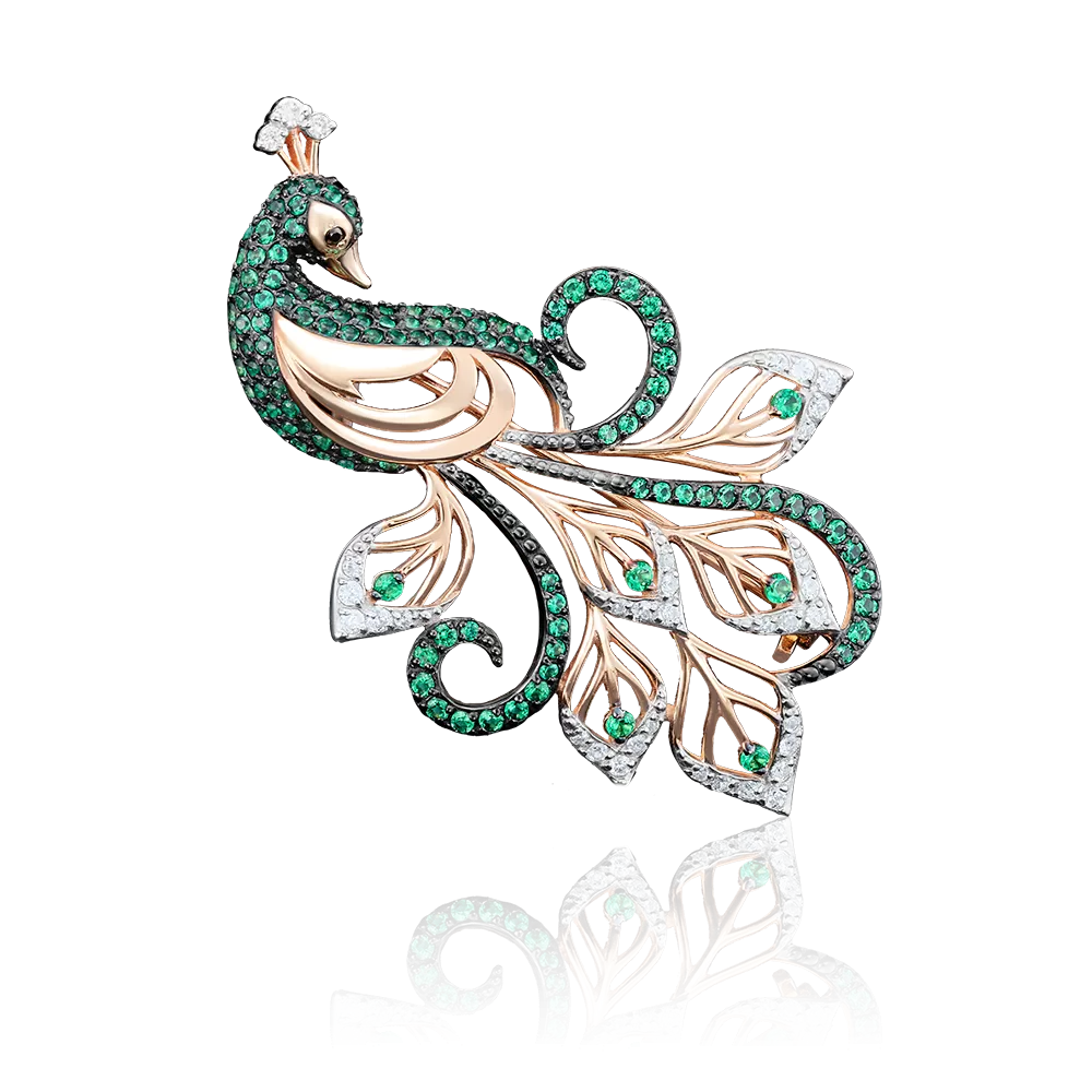 Брошь «Павлин» из красного золота с фианитами 04-0120-02-404-1110-52
