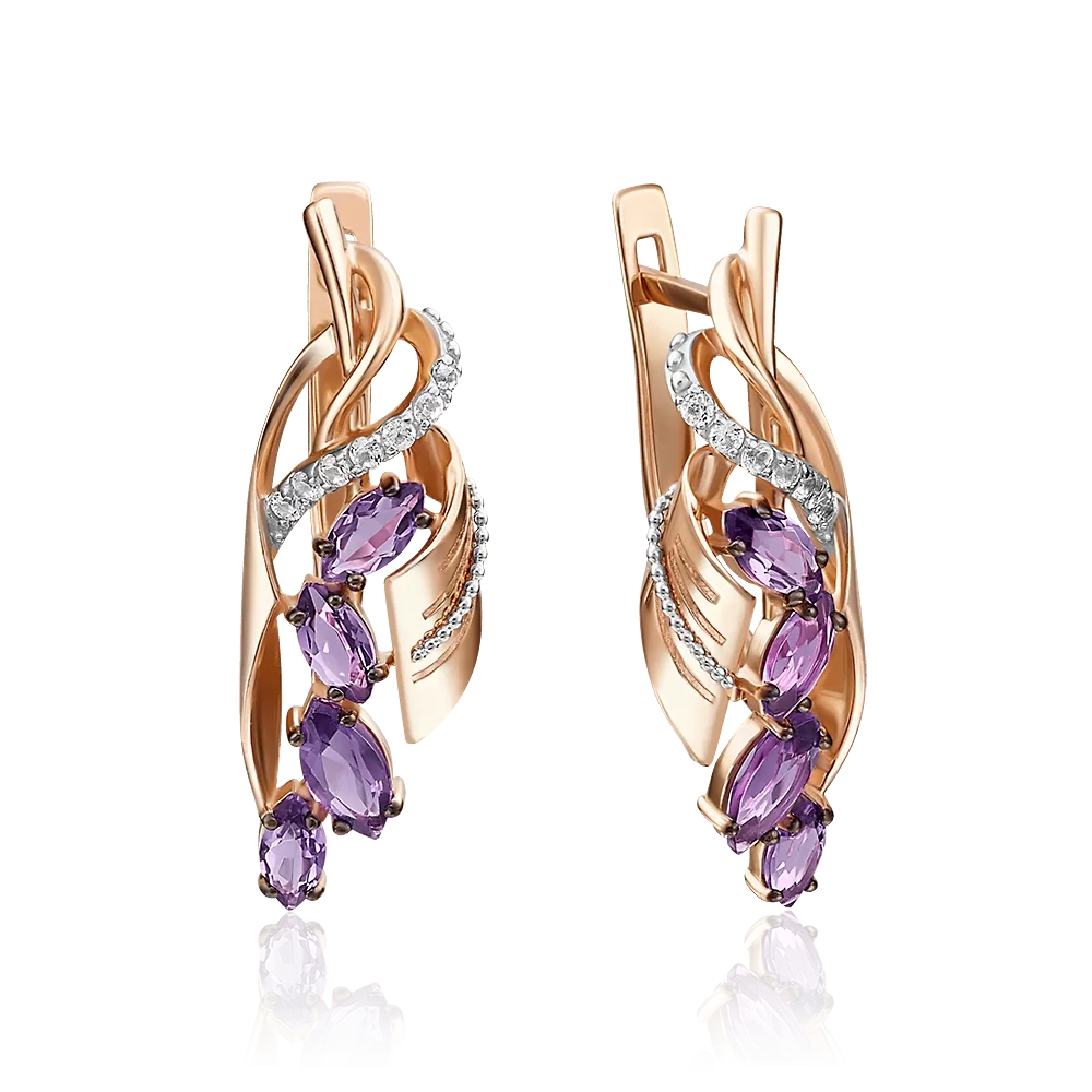 Серьги с английским замком из красного золота с аметистами и натуральными топазами white 02-4202-00-225-1110-57