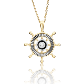 Подвеска «Штурвал» из комбинированного золота с фианитом и эмалью 03-2442-00-401-1121-25