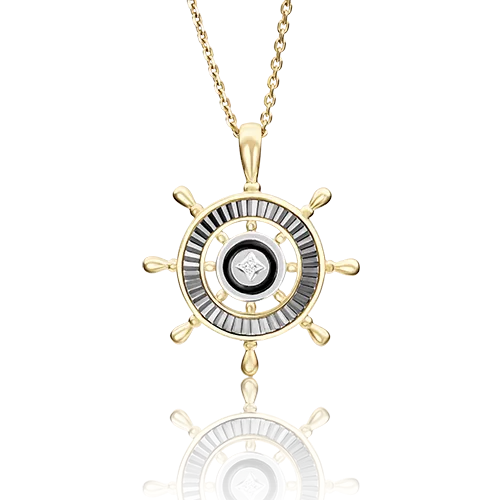 Подвеска «Штурвал» из комбинированного золота с фианитом и эмалью 03-2442-00-401-1121-25