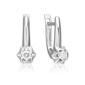 Серьги с английским замком из белого золота с бриллиантом