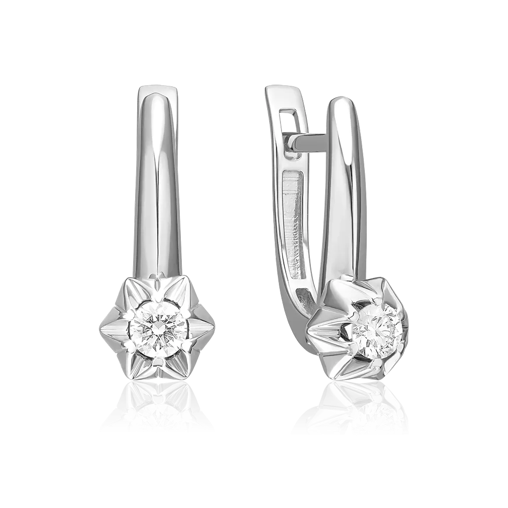 Серьги с английским замком из белого золота с бриллиантом 02-5351-00-101-1120