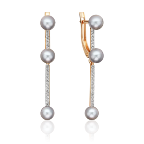 Серьги с английским замком из красного золота с жемчугом культивированным и фианитами 02-5605-00-302-1110