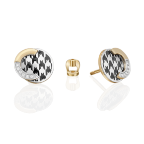 Серьги с принтом «Гусиная лапка» из комбинированного золота с фианитами и эмалью 02-5201-00-401-1121