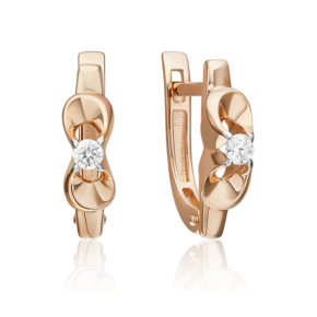 Серьги с английским замком из красного золота с бриллиантом 02-5340-00-101-1110