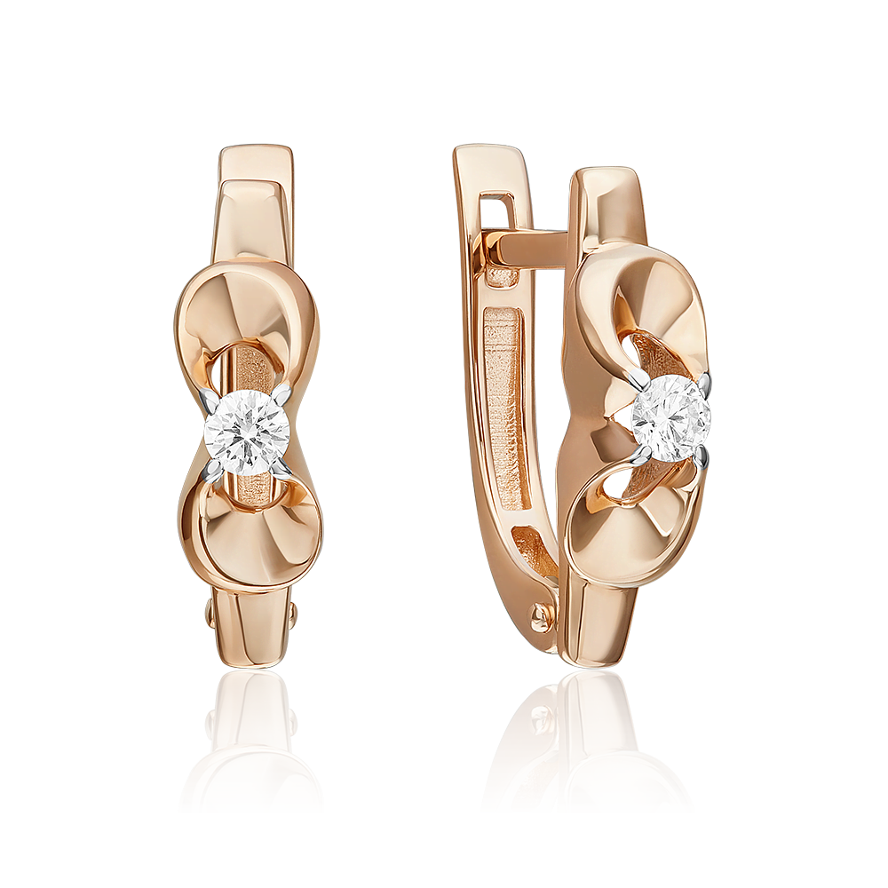 Серьги с английским замком из красного золота с бриллиантом 02-5340-00-101-1110