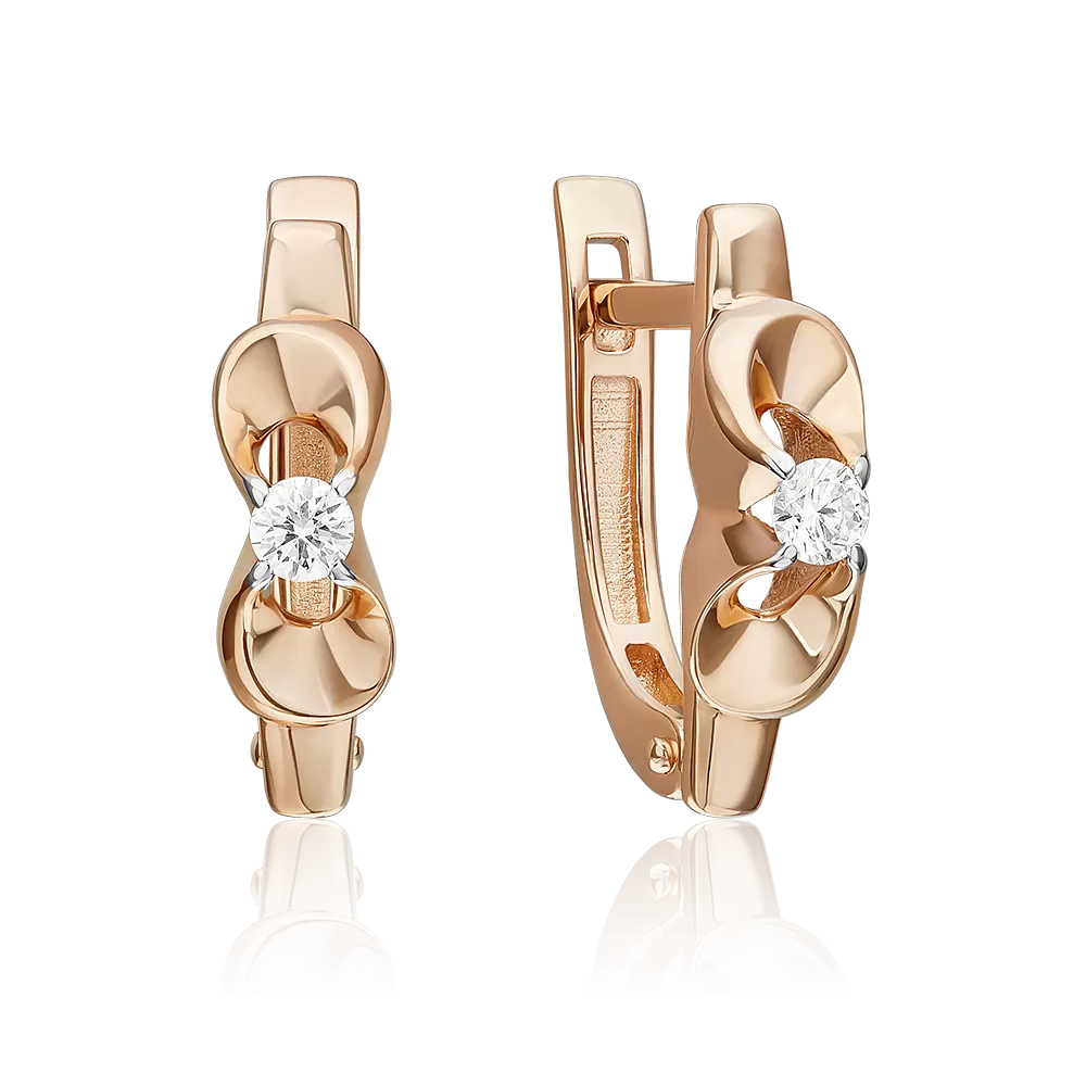 Серьги с английским замком из красного золота с бриллиантом 02-5340-00-101-1110