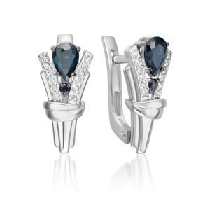 Серьги с английским замком из белого золота с сапфирами и бриллиантами 02-5218-00-105-1120