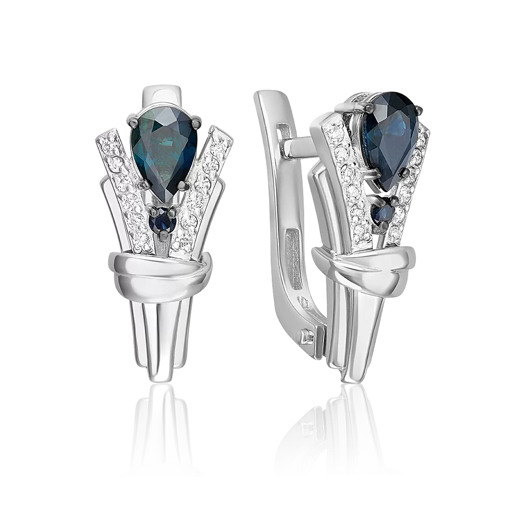 Серьги с английским замком из белого золота с сапфирами и бриллиантами 02-5218-00-105-1120