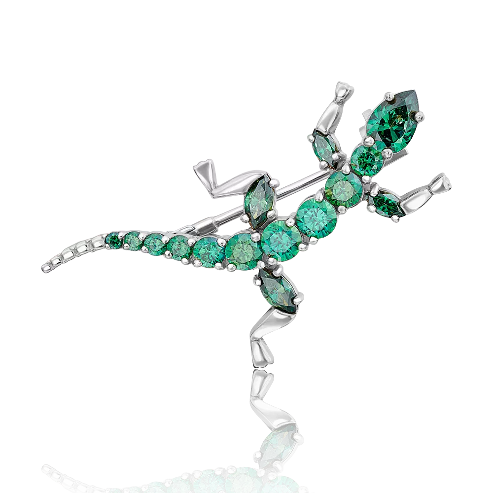 Брошь «Ящерица» из белого золота с фианитами 04-0104-00-504-1120-38