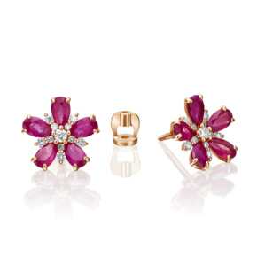 Серьги-пусеты из красного золота с рубинами и бриллиантами
