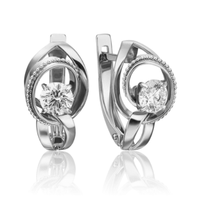 Серьги с английским замком из белого золота с фианитом 02-4591-00-501-1120-38