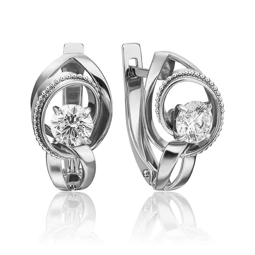 Серьги с английским замком из белого золота с фианитом 02-4591-00-501-1120-38