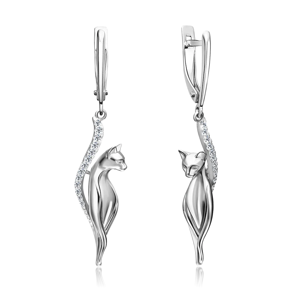 Серьги «Грация» с английским замком из серебра с фианитами 02-4396-00-401-0200