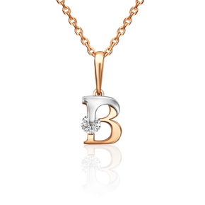 Подвеска «Буква В» из комбинированного золота с фианитом 03-3119-В-401-1111