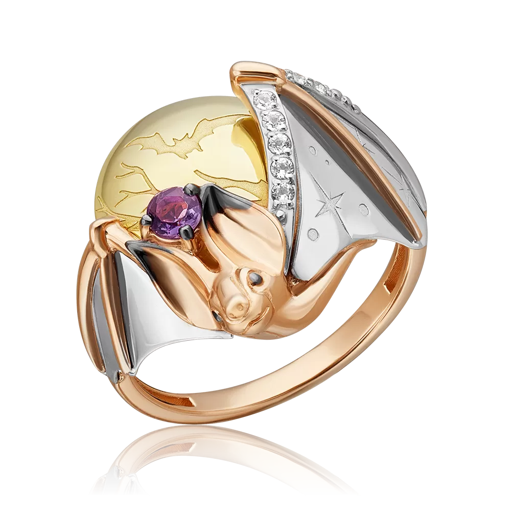 Кольцо «Ночная магия» из комбинированного золота с аметистом и натуральными топазами white 01-5552-00-225-1140