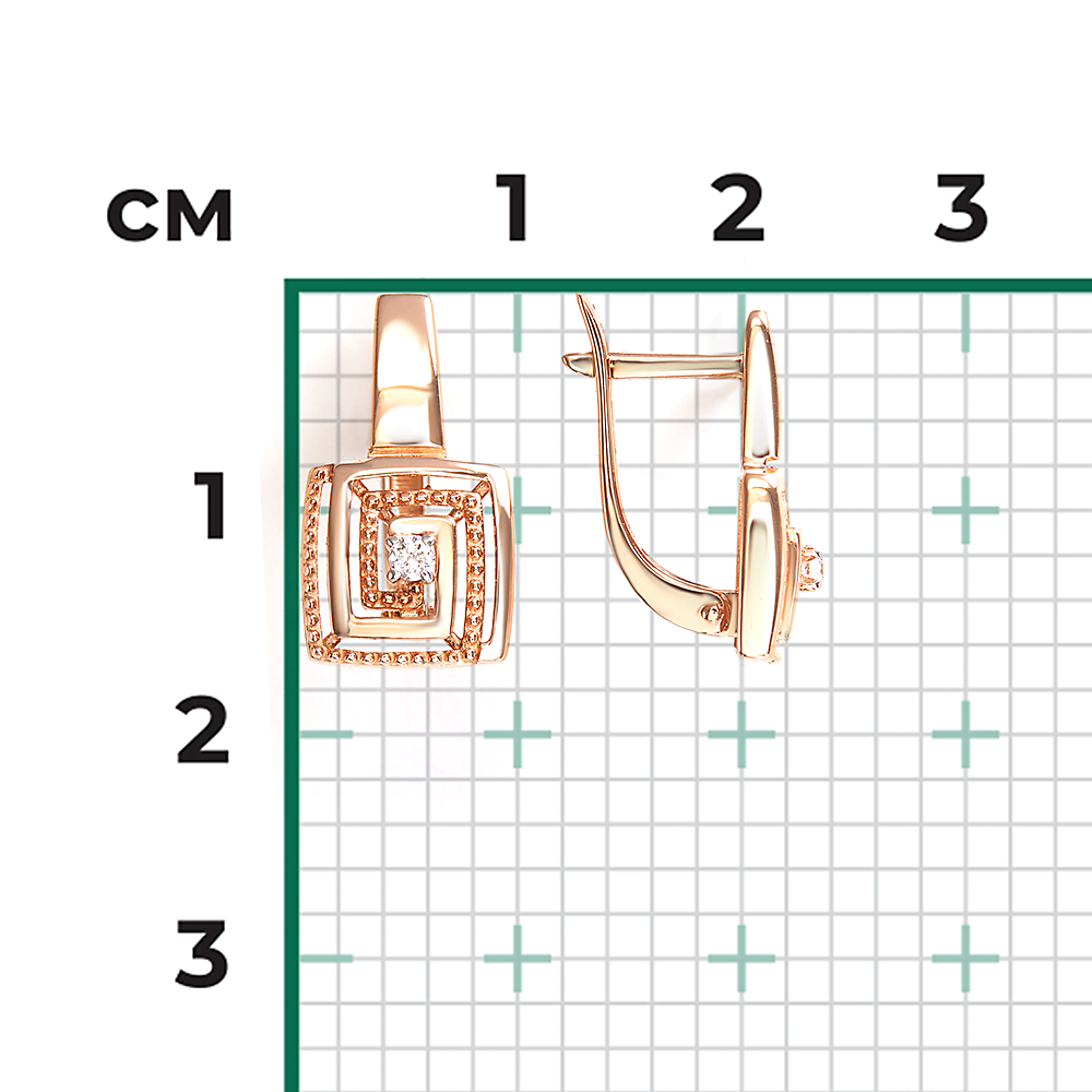 Серьги с английским замком из красного золота с бриллиантом 02-5436-00-101-1110