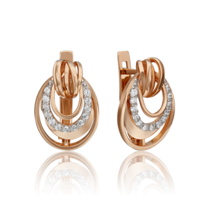 Серьги с английским замком из красного золота с фианитами 02-4606-00-401-1110-23