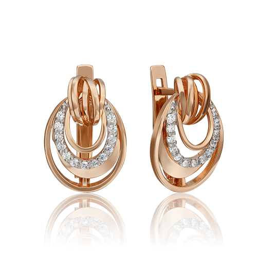 Серьги с английским замком из красного золота с фианитами 02-4606-00-401-1110-23