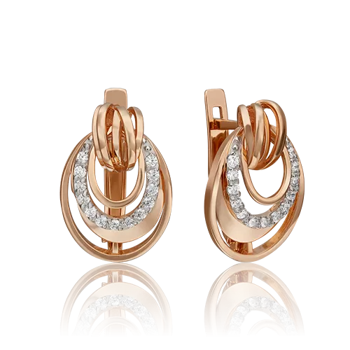Серьги с английским замком из красного золота с фианитами 02-4606-00-401-1110-23