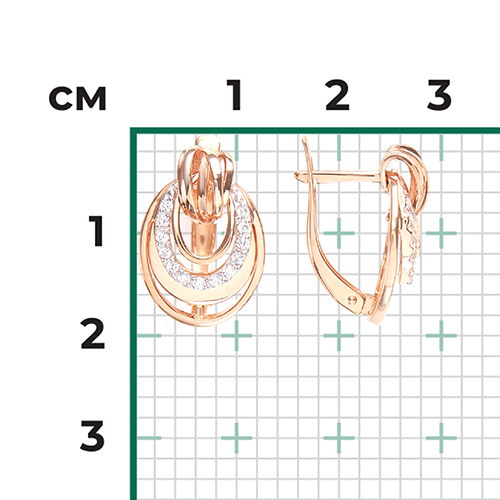 Серьги с английским замком из красного золота с фианитами 02-4606-00-401-1110-23