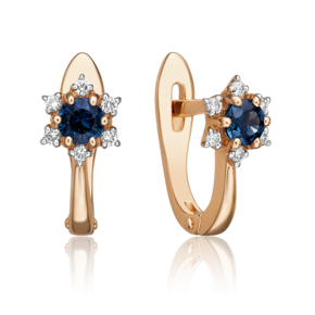 Серьги с английским замком из красного золота с сапфиром и бриллиантами 02-0861-00-105-1110-30