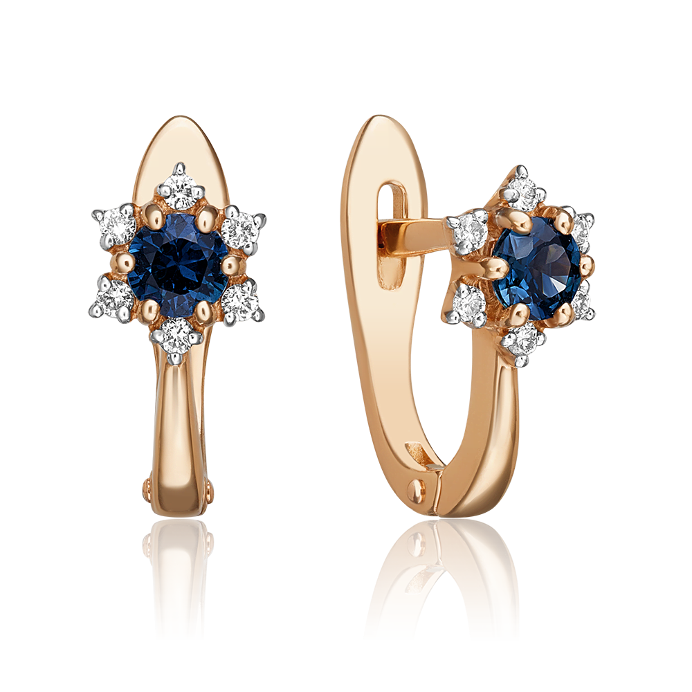 Серьги с английским замком из красного золота с сапфиром и бриллиантами 02-0861-00-105-1110-30