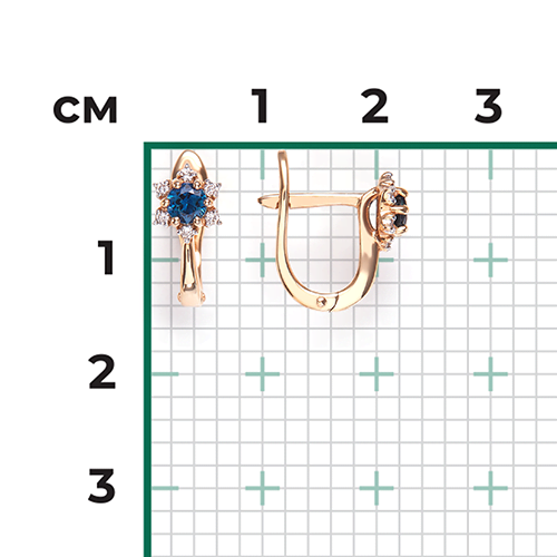 Серьги с английским замком из красного золота с сапфиром и бриллиантами 02-0861-00-105-1110-30