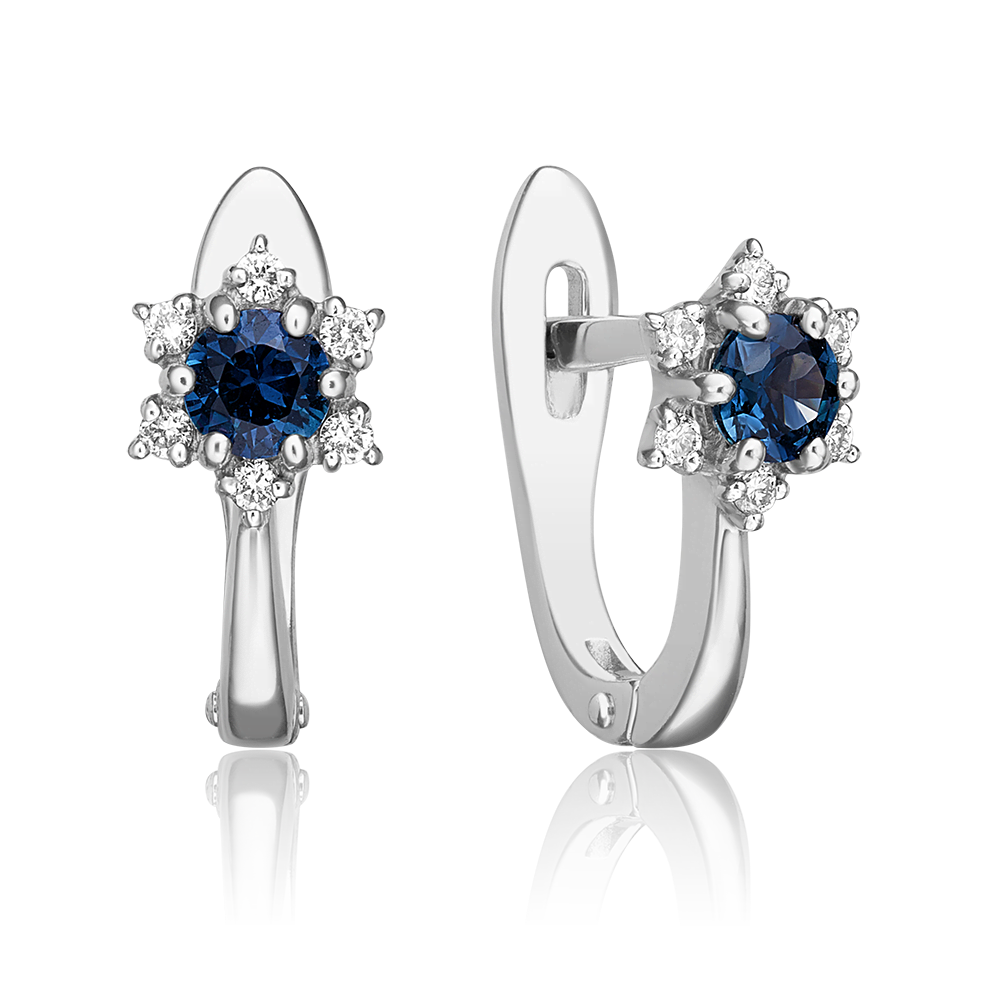 Серьги с английским замком из белого золота с сапфиром и бриллиантами 02-0861-00-105-1120-30