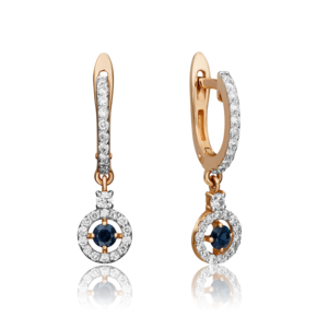 Серьги с английским замком из красного золота с сапфиром и бриллиантами 02-0862-00-105-1110-30