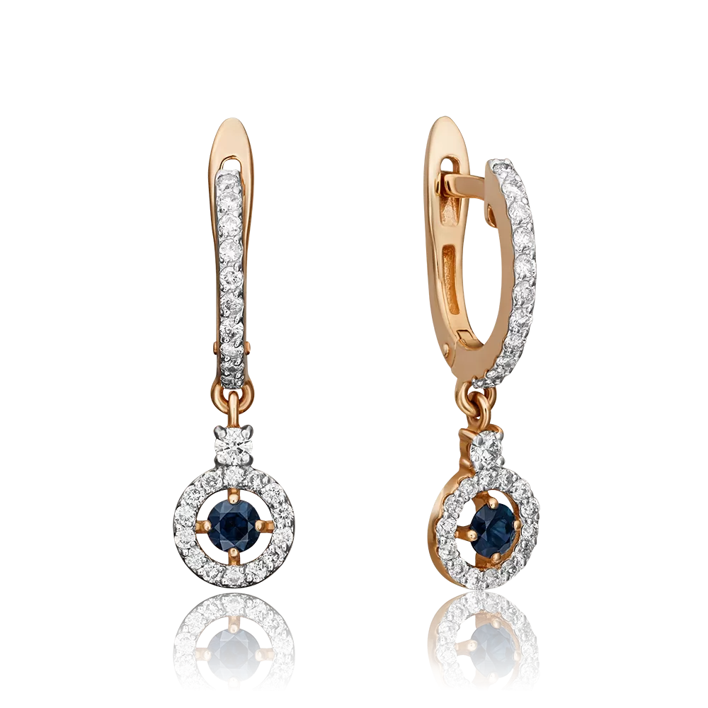 Серьги с английским замком из красного золота с сапфиром и бриллиантами 02-0862-00-105-1110-30