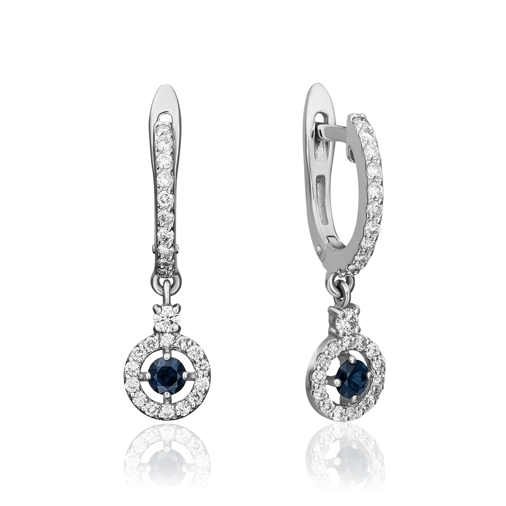 Серьги с английским замком из белого золота с сапфиром и бриллиантами 02-0862-00-105-1120-30